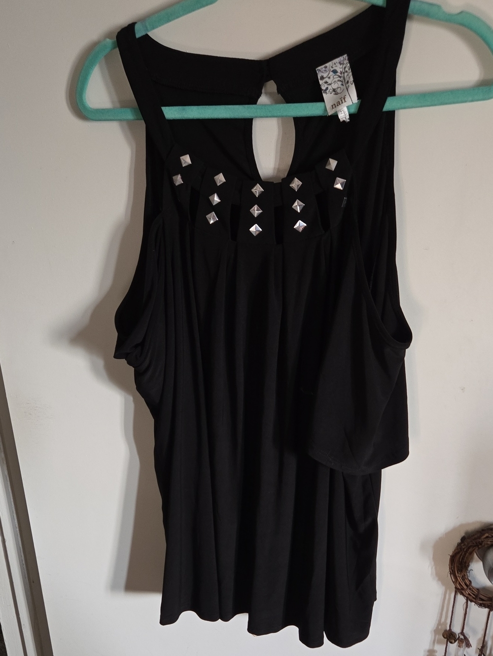 Black Stud-Accent Sleeveless Blouse